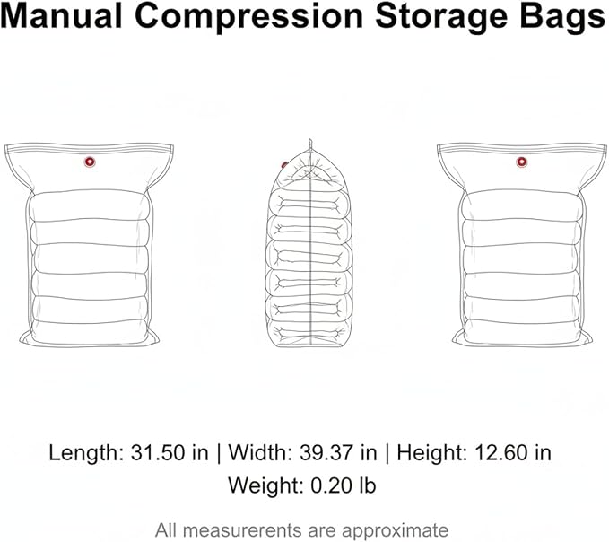 1 Pack Manual Compression Storage Bag, Space Saver with One-Way Valve for Travel and Closet Organization, Durable PET PE Material