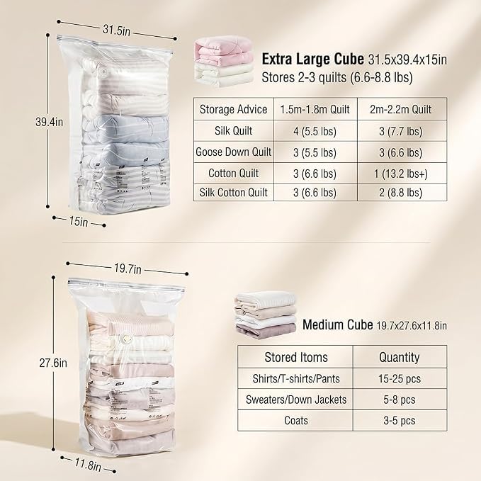 No-Pump Vacuum Storage Bags,2026 New Cube Compression Space Saver Bags,3D Vacuum Storage Bags,Upgrade Large Storage Compression Bags for Clothes, Blankets, Bedding, Comforters, L, 4
