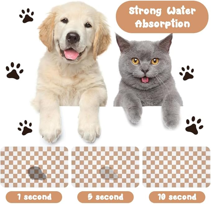 Dog Food Mats for Floors Waterproof, Pet Water Bowl Mats Pet Feeding Absorbent Placemats Plaid 12 * 20 inch