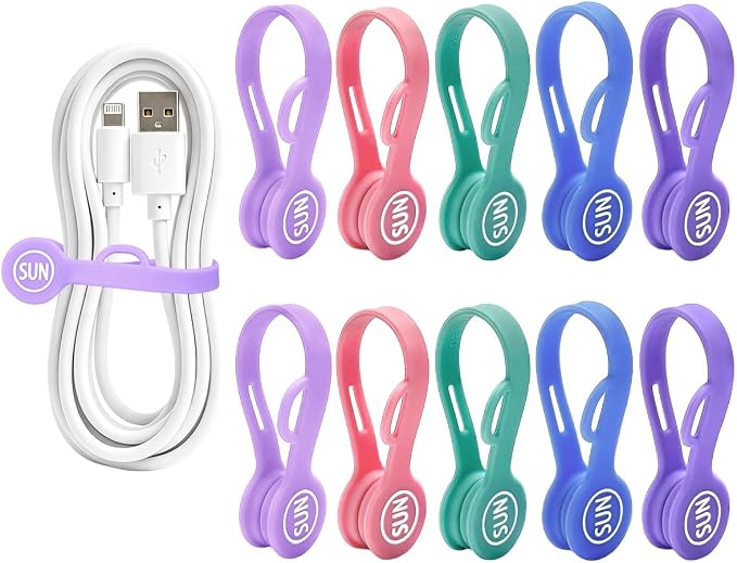 Magnetic Cord Organizer Cable Cord Organizer Magnet Clips Design Patented Silicone Twist Tie Strap Holder Cord Wrap Keepers Reusable Multi-Purpose Home Office School Gifts 10 Pack Mermaid