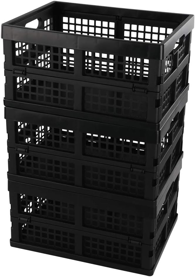3-Pack 15 L Stackable Storage Baskets, Collapsible Crates, Black | Folding Storage Containers for Organizing Tools, Books, Food, Drinks, Camping & Transport