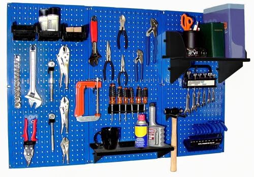 Wall Control Pegboard Organizer 4 ft. Metal Pegboard Standard Tool Storage Kit with Blue Toolboard and Black Accessories