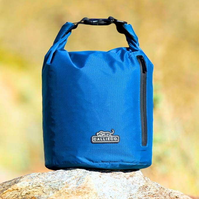 Callieco Dog Food Travel Bag w/ 1 Cup Scoop and Zipper Side Pocket | Waterproof Kibble Storage Container for Home, Road Trips, Camping, Boarding and More (Blue, 64 Cups)