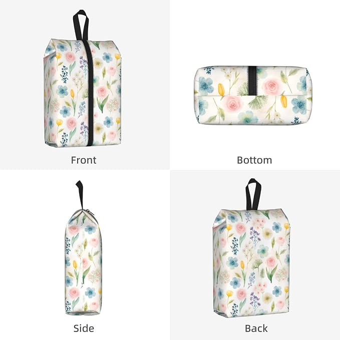 Watercolor Floral Rose Tulip Travel Shoe Bag for Men & Women, Waterproof Shoe Storage Organizer with Zipper, Portable Shoe Pouch for Sneakers, Heels, Sandals, Gym & Travel Luggage 2PCS
