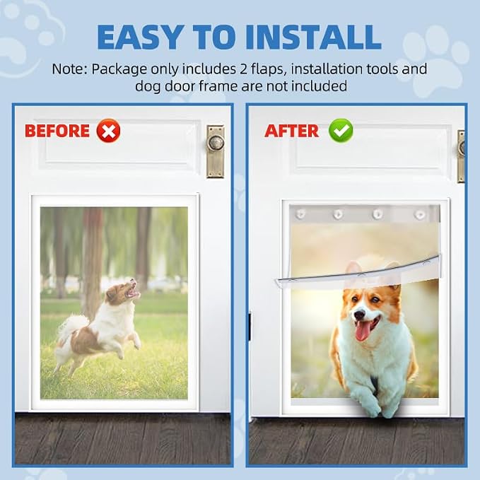 2 Pack XL Replacement Dog Door Flaps, Clear Pet Door Replacement Flap | Compatible with 18" x 9.88" Extra Large Dog Door, Weather Resistant Replacement Flap Fits Pets Up to 90 Lbs