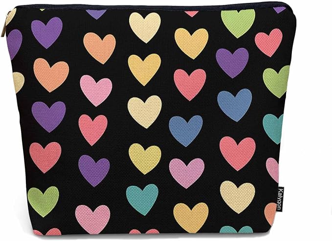 Makeup Bag Heart Makeup Bags For Purse Pouch, Colorful Love Hearts Travel Toiletry Bag Cosmetic Bag Makeup Bags Flax Makeup Organizer Bag Pencil Pouch For Man Woman