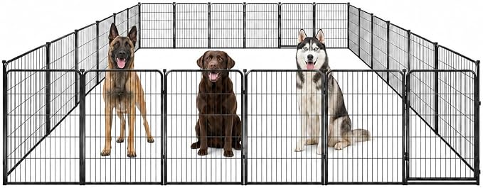 Outdoor Dog Playpen - 40 inch, 24 Panels for Medium and Large Size Dogs - Heavy Duty Metal Pet Fence with Black Anti-Rust Coating - Portable Exercise Play Pen for RV, Camping, and Yard
