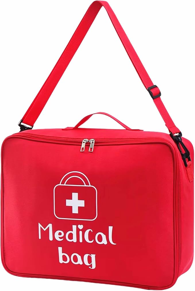 Red First Aid Bag Empty 1st Aid Bag Medical Travel Case Emergency Storage Compact Medicine Bags for Car Office Kitchen Sport Outdoors Camping Hiking Pet (Red L)