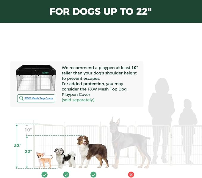 FXW Rollick Dog Playpen, Indoor, Yard & RV Camping, 32" H, 48 Panels | Easy setup, Heavy-duty, DIY layouts, for Small & Medium Dogs, Patented