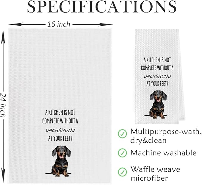 Funny Dachshund Dish Towels - Dachshund Decorative Waffle Weave Kitchen Towels, Wiener Dog Gifts for Women Hand Towel, Wiener Dog Gifts Tea Towel (16×24 Inches)