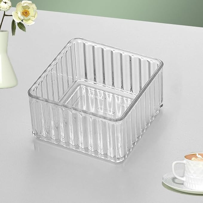 4Pcs Clear Drawer Organiser Tray Set Vanity Drawer Dividers Dresser Drawers Storage Bin for Makeup Tool Kitchen Utensil Stackable Desktop Planner