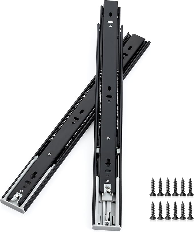 16 Inch Full Extension Drawer Slides, Heavy Duty Side Mount, 1 Pair, Black | Soft Close Drawer Slides, Steel Ball Bearing Design, 1 Pair/2 Slides, Screws Included, Cabinet, Dresser and Toolbox Use