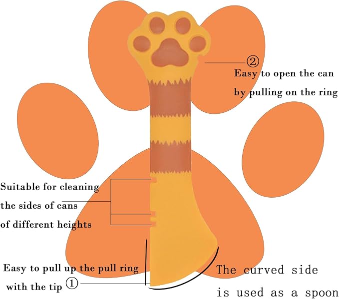 SJANE Cat Food Can Spoons & Can Lids | 4 Pcs | Multi-function Opener | Silicone Pet Food Covers | Stainless Steel Wet Food Spoon for Cats and Dogs(Orange)