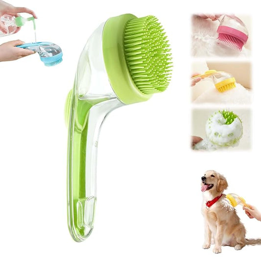 Pet Bath Brush, 2025 New 2 in 1 Dog Bath Brush with Built-in Shampoo Dispenser, Pet Wash Brush for Bathing Dog Grooming Massage Brush for Long Short Haired Dogs Cats Shower (Green, Fine teeth)