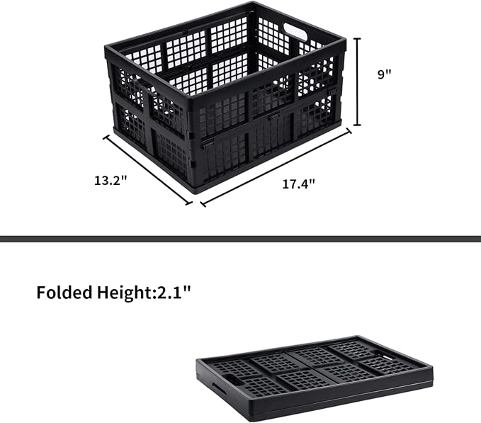 Aebeky 3-Pack Plastic Collapsible Storage Crates-30L,Foldable Plastic Crates for Storage (Black)