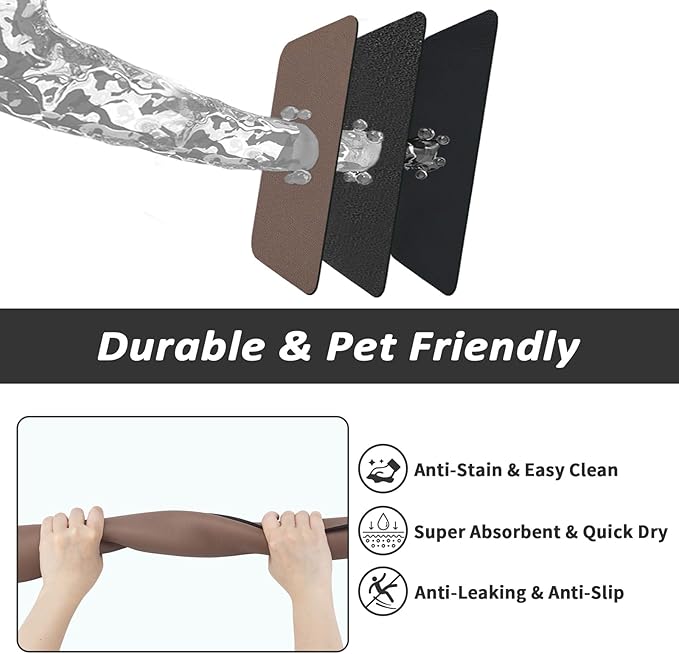 HotLive Dog Food Mat - Absorbent Cat Mat for Food and Water, No Stains Pet Feeding Bowl Mat, Easy to Clean Pet Placemats, Quick Dry Dog Water Dispenser Mat for Messy Drinkers | Brown 16"x 24"