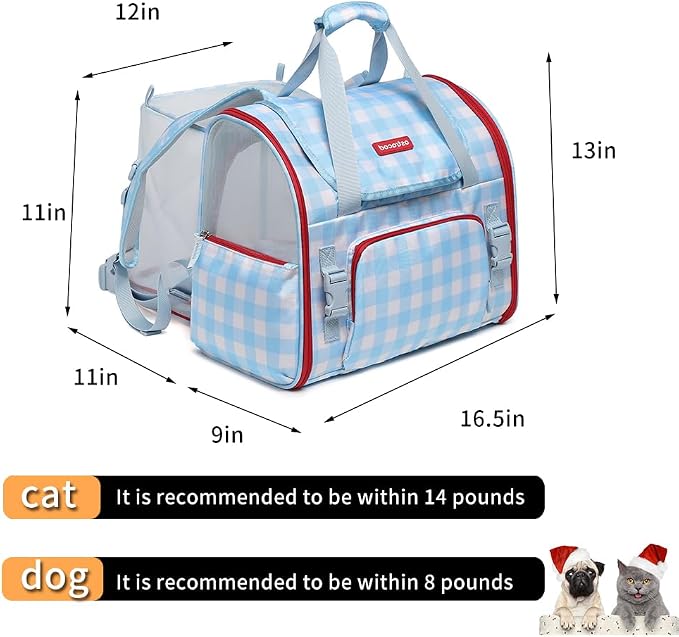 Pet Backpack Carrier for Small Dogs Medium Cats, Puppies,Breathable and Collapsible Design, Portable Travel Bag for Bearded Dragon,Rabbit Cage (Blue, Small)