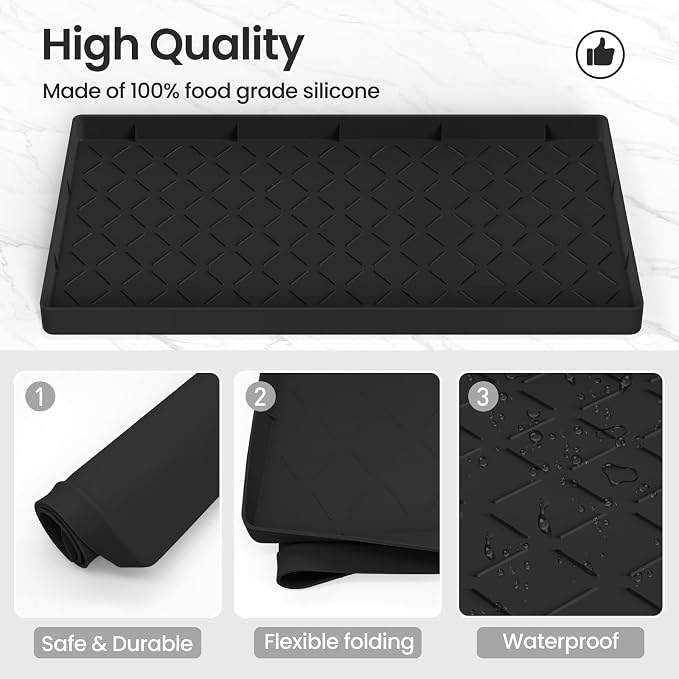 Mateeylife Under Sink Mat Kitchen Waterproof，Silicone Sink Tray 28"X19" | Under Sink Organizer Cabinet Shelf Protective Liner, Multi-use Silicone Mat for Boot Tray & Litter Mat, Black