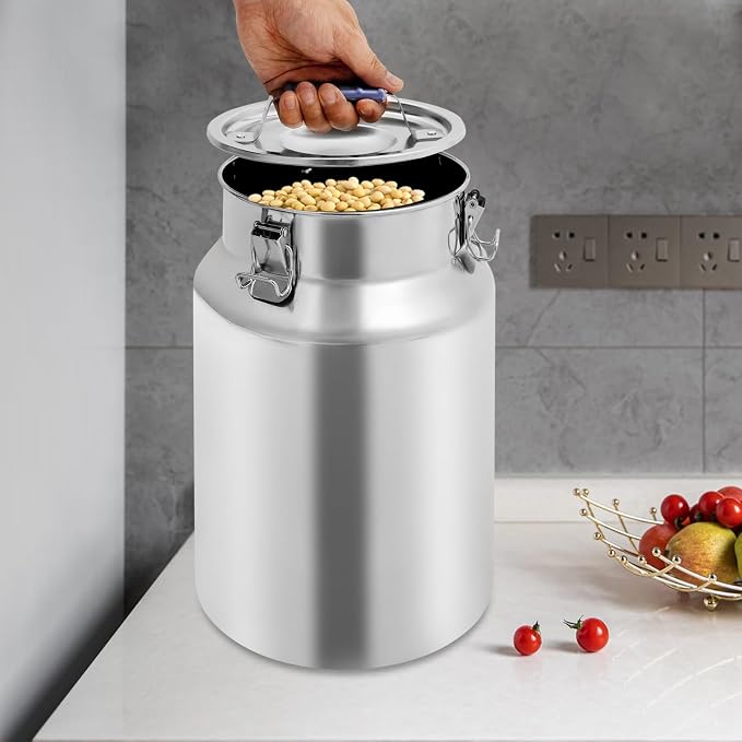 12L Stainless Steel Rice Storage Container with Airtight Lid&Handle, Silver | Secure 3-Buckle Locking Lid, Portable Handle and Wide Opening, Stores Rice, Flour, Pet Food, Tea, Oil, Milk, Grains