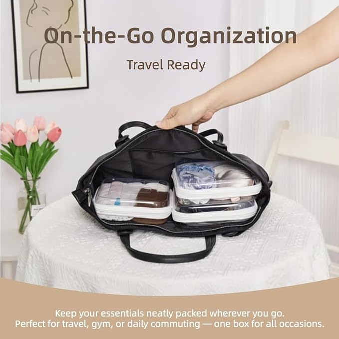 3-PCS Medium Clear Hard Shell Zipper Pouches, Clear Zipper Bags (3M, Black) | Hard Case Pouches for Purse & Diaper Bag Organizer, Travel Essentials, Clear Storage Bags, and Travel Zipper Container