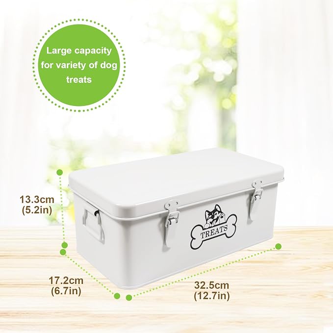 Metal Dog Treat Container, 4 Compartment Dog Treat Organizer | Dog Treats Storage Box with Lid, Rectangular Dog Cat Treats Station, Durable and Great Gift for Pet Owners