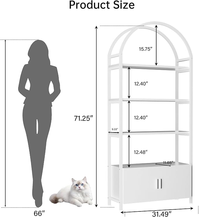 Kepptory Arched Cat Storage Shelf, 5-Tier Cat Tower Display Rack with Cabinet