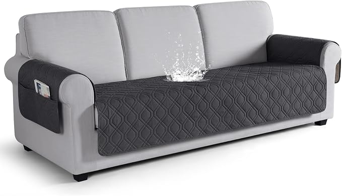 VANSOFY Waterproof Couch Cover for Pets, Charcoal Gray, 72.4" | Non-Slip, Washable, Utility Pockets, Pet Friendly, Furniture Protector Slipcover for 3 Cushion Plus Couch