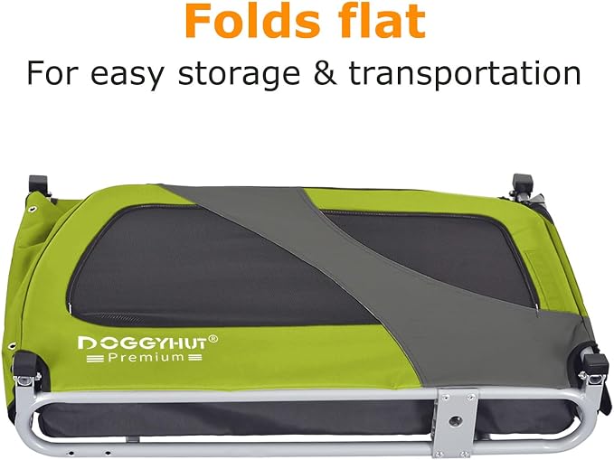 DOGGYHUT® Premium XL Pet Bike Trailer, Up to 100 lbs (Lime Green) | Bicycle Trailer for Small Medium or Large Dogs, Dog Bicycle Carrier, Low Center of Gravity, Folding Frame Cart