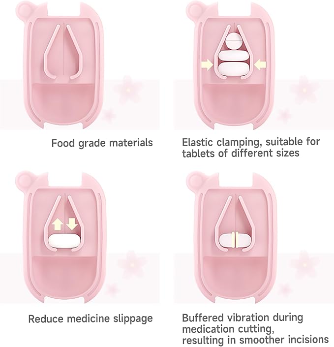 MURRI&MURRDI Small Pill Cutter and Organizer for Small or Large Pills, Portable Medicine Cutter for Pocket Purse, Pill Holder Cutter for Vitamins, Tablets, Medications, Pink