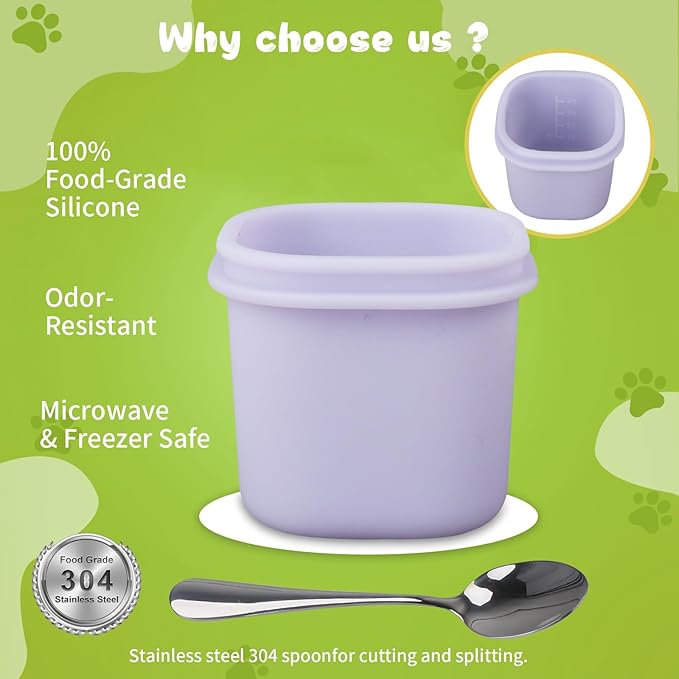 Pet Wet Food Container with Lids for Fridge,8-Pack Farmers Homemade Silicone Dog Food Container with Scoop,1.1oz Each, Keeps Wet Can Food Fresh, Odor-Resistant,Freezer, Microwave & Dishwasher Safe