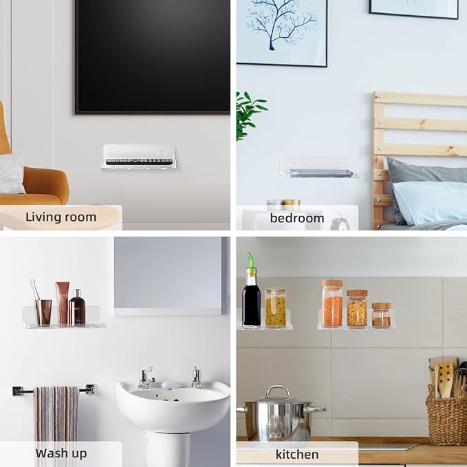 Acrylic Wall Mount Shelf for Camera 2 Pack Baby Monitor Wall Mounted Storage Shelf in Bathroom Bedroom Kitchen, Clear Acrylic Floating Shelves Flexible Use for Wall Space