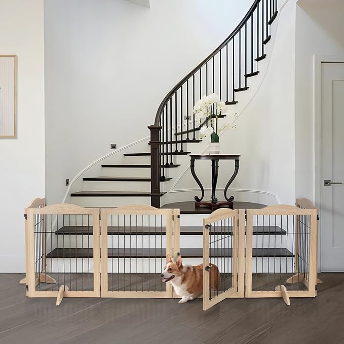 unipaws 132" Extra Wide Dog Gate and Pet Playpen with Walk Through Door