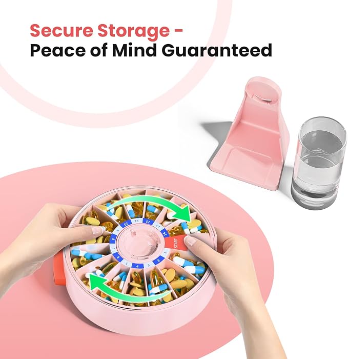 Odaro Large Weekly Pill Dispenser 7 Day Am Pm, Easy One Button, Pink | Daily Medicine Pill Organizer, Large Compartments, Wall & Counter Mount, Easy Use, Easy Refill, Sturdy Hard Plastic