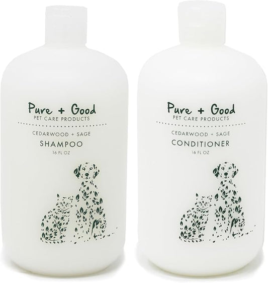 Pure + Good - Shampoo and Conditioner Set, Formulated for All Pets, Gentle and Cleansing, Made in The USA, Cruelty Free, 16 fl oz (Cedarwood + Sage)