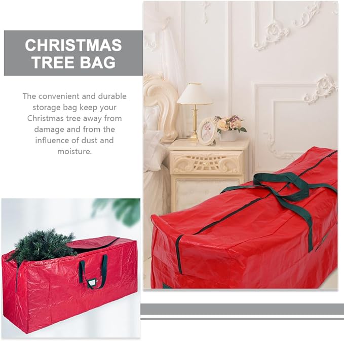 Large-capacity Red Christmas Tree Storage Bag with Handles Lightweight Non-woven Fabric and Pet Material Extends Christmas Tree Life for Holiday Storage