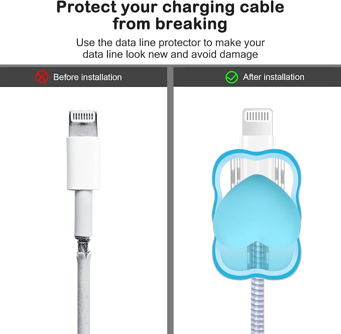 CameCosy Cute Waves DIY Cable Protector for iPhone Charger,Kawaii 3D Love Heart Design,Data Cable USB Charger Data Line Phone Wire Saver Protector for iPhone 11 12 13 14 Pro Max XS XR X 7 8 Plus-Blue