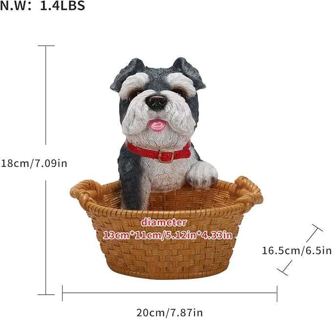 Cute Schnauzer Candy Bowl, Resin Dog Figurine Key Bowl for Entryway Table, Desktop Storage Basket Organizer for Desk, Unique Dog Lover Gift