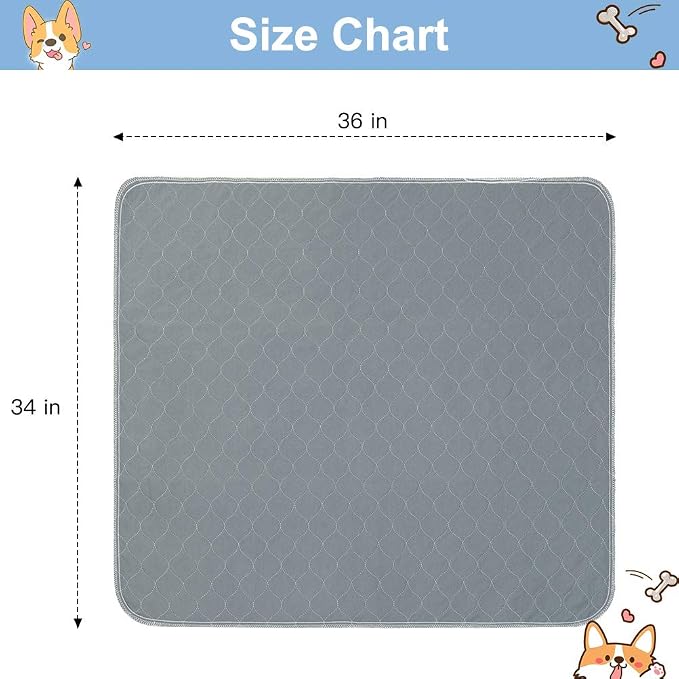 Washable Pee Pads for Dogs, 2 Packs Super Absorbent Leakproof & Non-Slip Dog Pee Pad Extra Large, Reusable Puppy Training Pads Waterproof, Pet Mat Rug for Whelping,Floor,Crate,Cats, 34"x36"