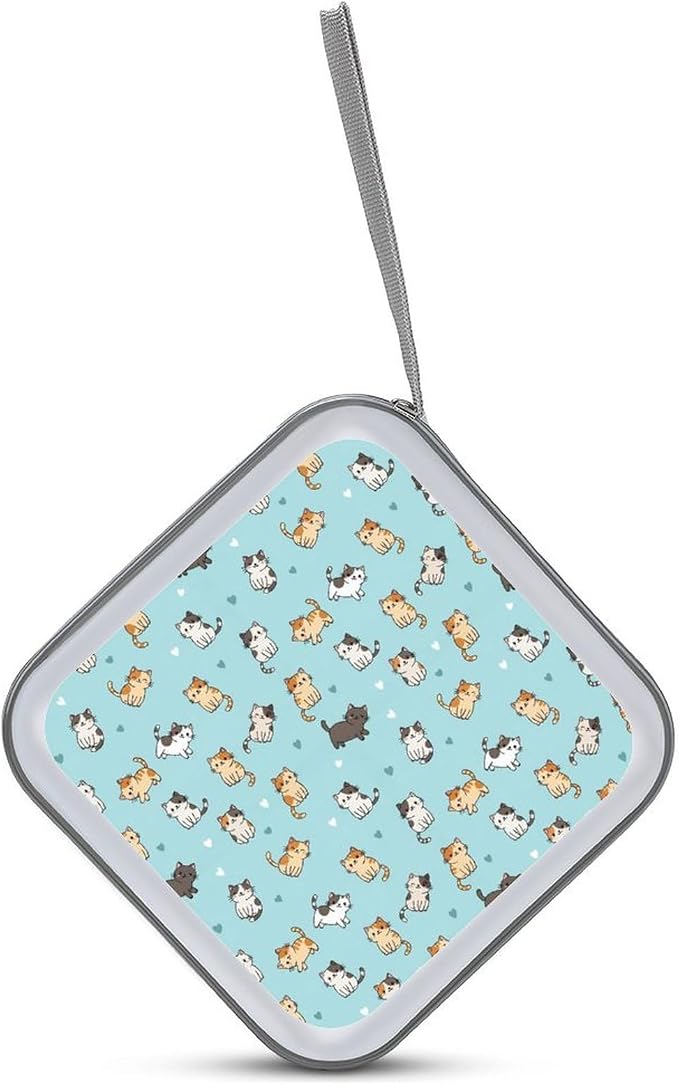 DVD Storage for 40 Movies, Cute Cat Blue Hard Plastic CD DVD Disc Cases | Disc Holder Organizer Binder, Cute Cat Blue, Portable for Travel Home Office