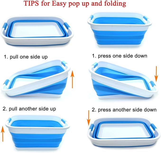 SAMMART 41L (10.8 gallon) Collapsible Plastic Laundry Basket - Foldable Pop Up Storage Container/Organizer - Portable Washing Tub - Space Saving Hamper/Basket (Rectangular, Sky Blue)