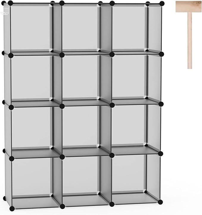 C&AHOME Cube Storage Organizer, 12-Cube Shelf Units, Closet Cabinet Grey | DIY Plastic Modular Bookshelf, Stackable Clothes Organizer Shelving Ideal for Home, Bedroom, 36.6" L x 12.4" W x 48.4" H