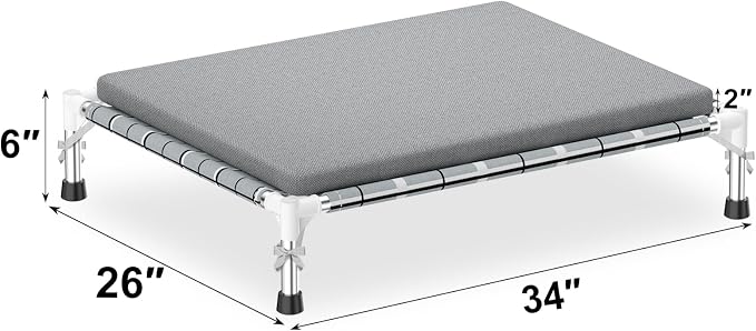 Elevated Dogs Bed with Cushion, Raised Cooling Lifted Outdoor Dog Mat Beds | Medium Large Portable Lifted Pet Cot Stainless Steel Frame Indoor Outside Breathable Hammock Beds
