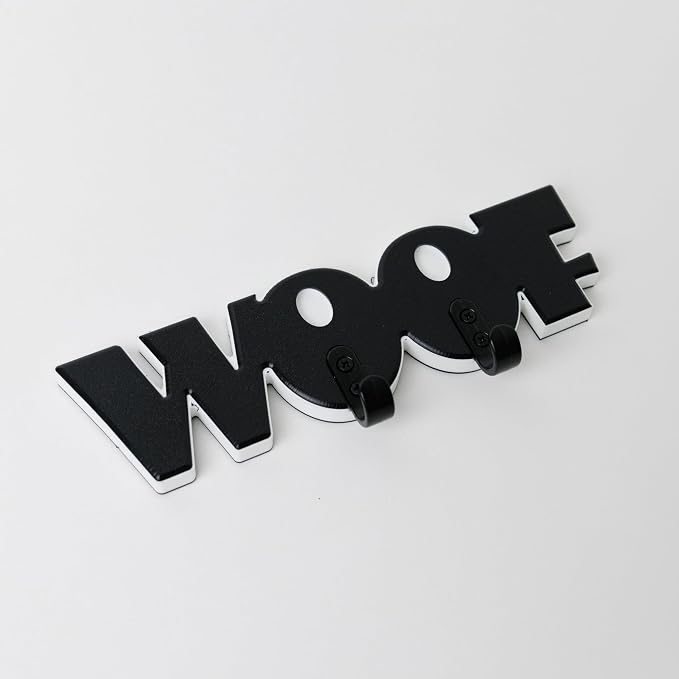 Noble Heritage WOOF Leash & Key Holder – Dual Hook Wall Mount for Dog Leashes, Collars & Keys | Recycled HDPE | Indoor/Outdoor Use | Pet Storage Sign | Made in USA | White Black White