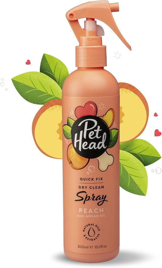 Pet Head Quick Fix Dog Dry Clean Spray | Peach Scent | Dry Dog Shampoo for Smelly Dogs | Nourishes and Softens Coat & Skin | Vegan | Gentle Formula for Puppies | Made in USA | 10.1 fl. oz.
