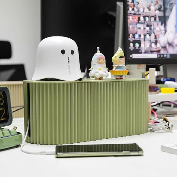 Cable Management Box,Desk Cord Organizer with Groove Cover,Plastic Cord Hider Box,Large Cable Box Organizer,Power Socket Management for TV/Computer/Router/Games Console Cable Storage (Green)