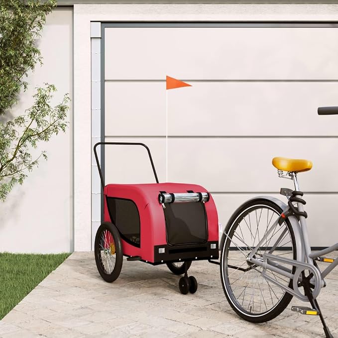 Pet Bike Trailer for Small Dogs, Foldable Bicycle Cargo Trailer with Mesh Windows and Reflectors, Sturdy Iron Frame Oxford Fabric Carrier, 49.2 x 24.8 x 26.0 in