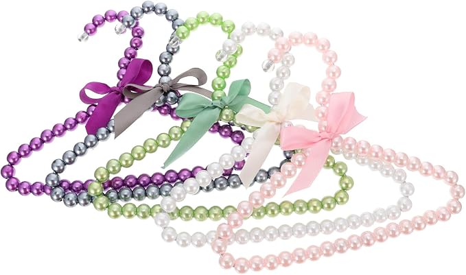 Mipcase 5pcs Creative Pet Clothes Hanger with Pearl Appearance and Bowknot Decor Abs Material Organizer for Pet Clothing to Store and Hang Apparel Efficiently