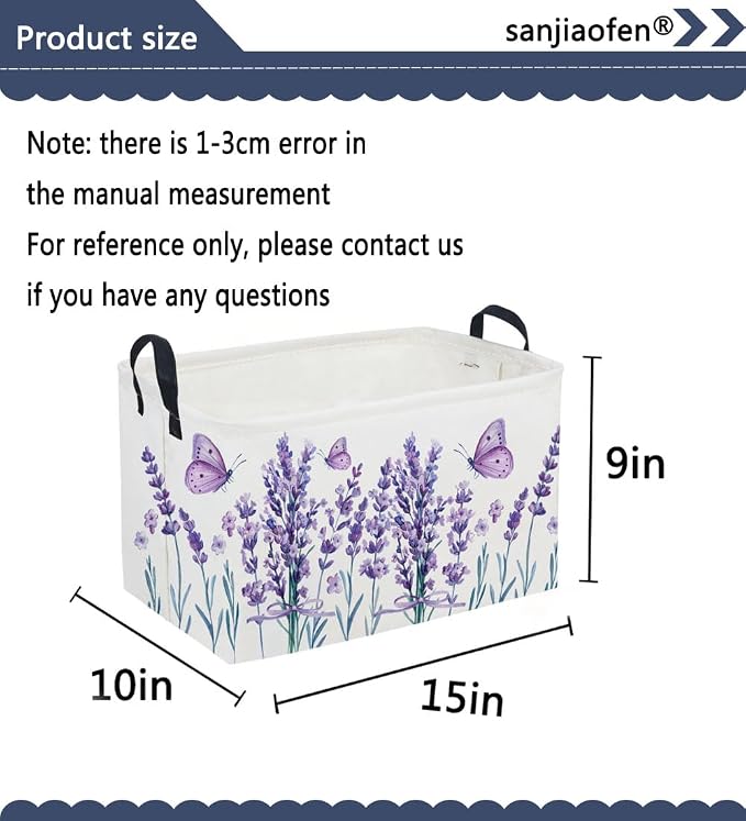 Sanjiaofeng Rectangular Kids Basket Flower Storage Bins,Girls Storage Basket with Handles.Clothers,Books,Kid's Gifts Bins. (lavender)