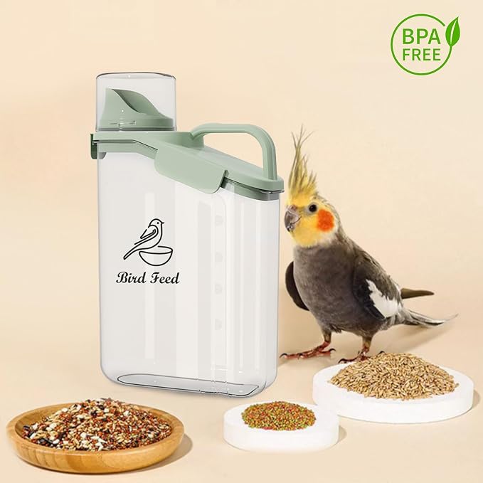 Bird Seed Storage Container Portable-3 Qt/2.8 L Clear Bird Food Container with Spout,Airtight Wild Bird Seed Dispenser for Storing Sunflower Seed|Squirrel proof|BPA Free-Green