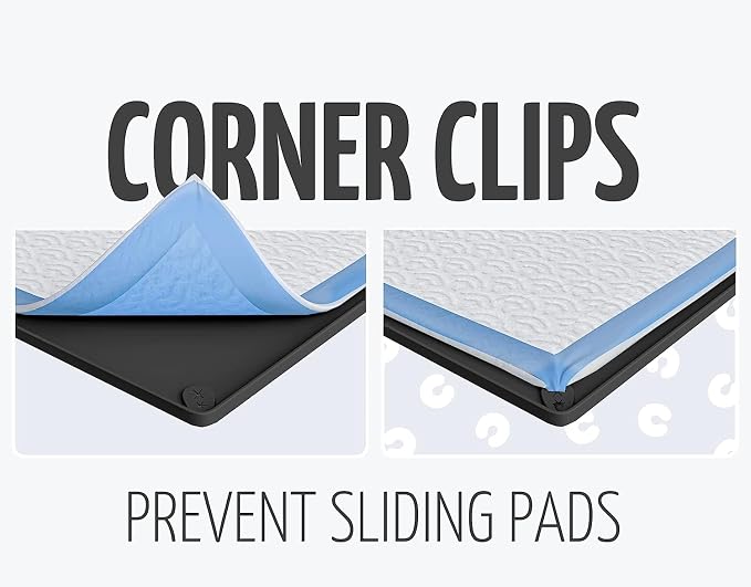 Dog Pee Pad Holder Tray Fits for 30” x 23” Pee Pads - 2 Pack - Black | Corner Lock Holes, Raised Edges, Non-Spill, Easy to Clean Silicone Dog Potty Tray Holder, For Indoor Floor Protection